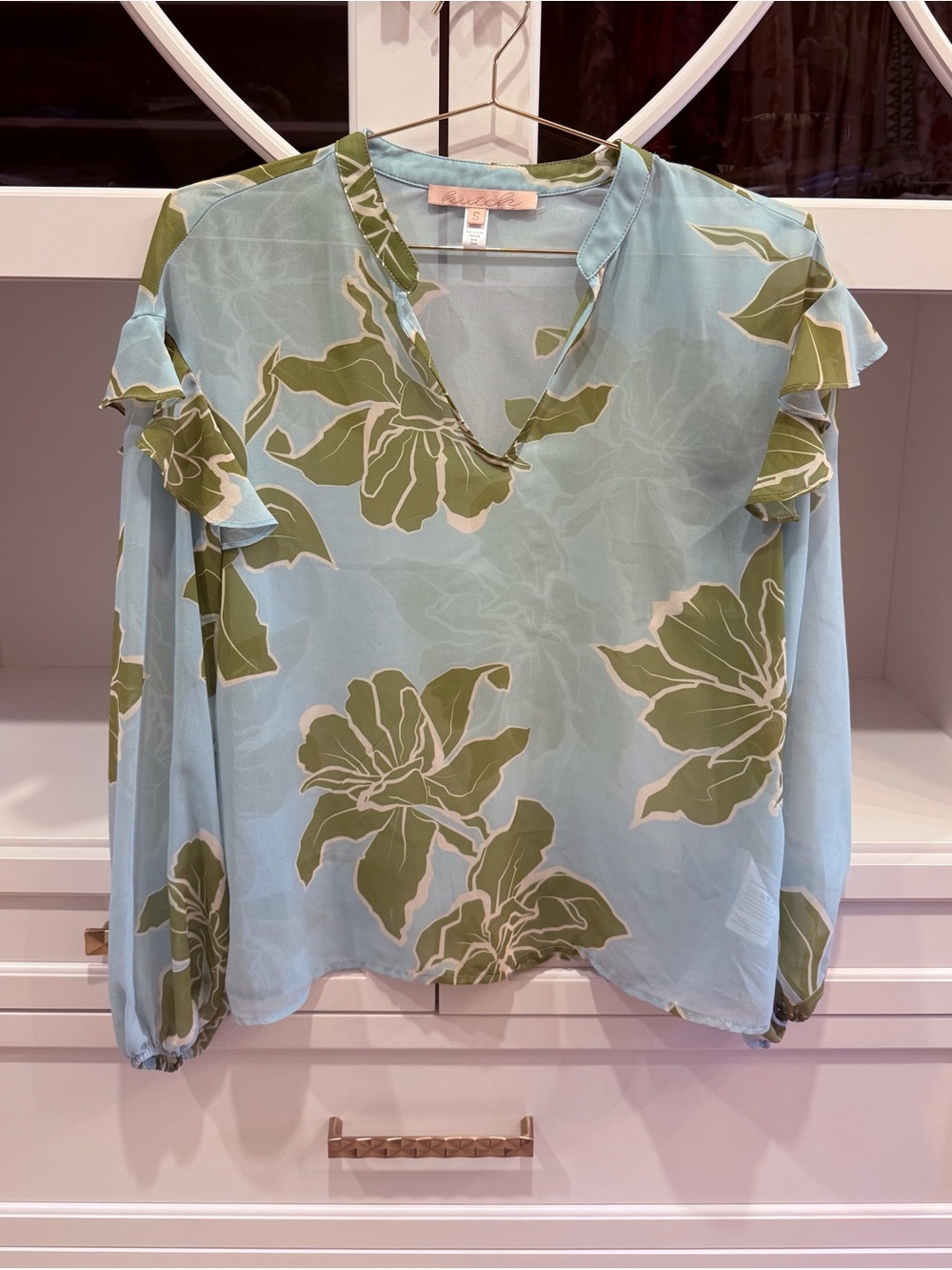 Hutch Pale Blue Floral V-Neck Long-Sleeve Blouse